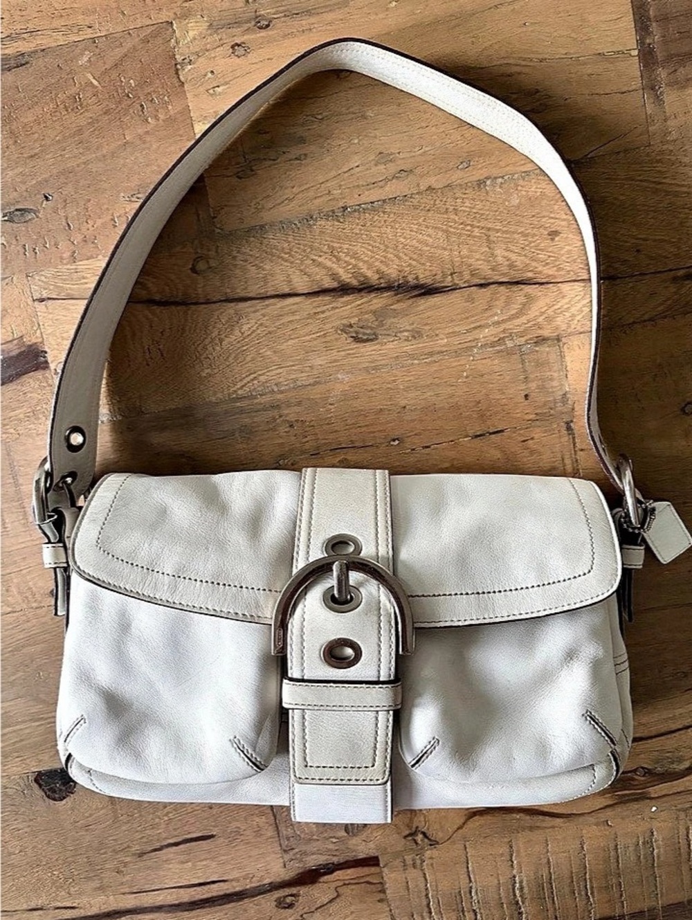 Y2K COACH Double Pocket Off White Soho Buckle Flap Shoulder Bag
